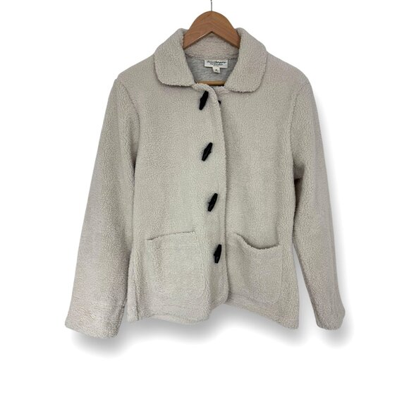 Norm Thompson Faux Sherpa Jacket Women’s Sz M Off White Coat Toggle Button Lined - Picture 1 of 10